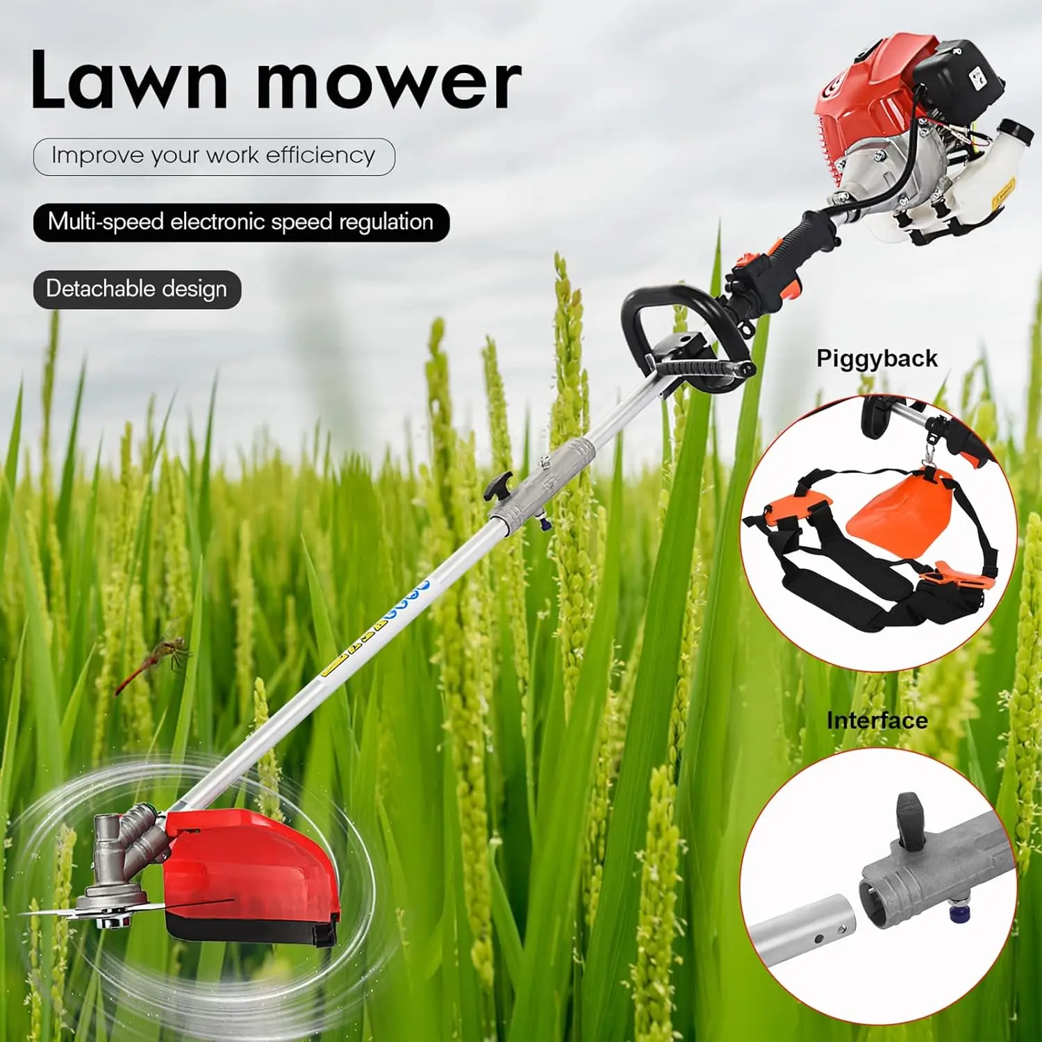 5 in 1 Multi-Functional Lawn Mower Hedge Trimmer Pruners Gas Powered Brush Cutter, Weed Eater for Grass and Bush