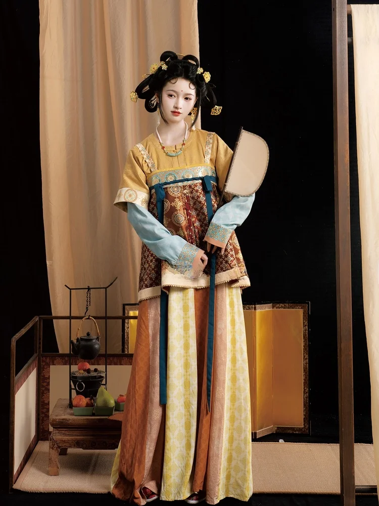 

Традиционный комплект Ханьфу в стиле династии Тан: круглая юбка и топ с флисовой подкладкой, женский осенне-зимний модный культурный костюм