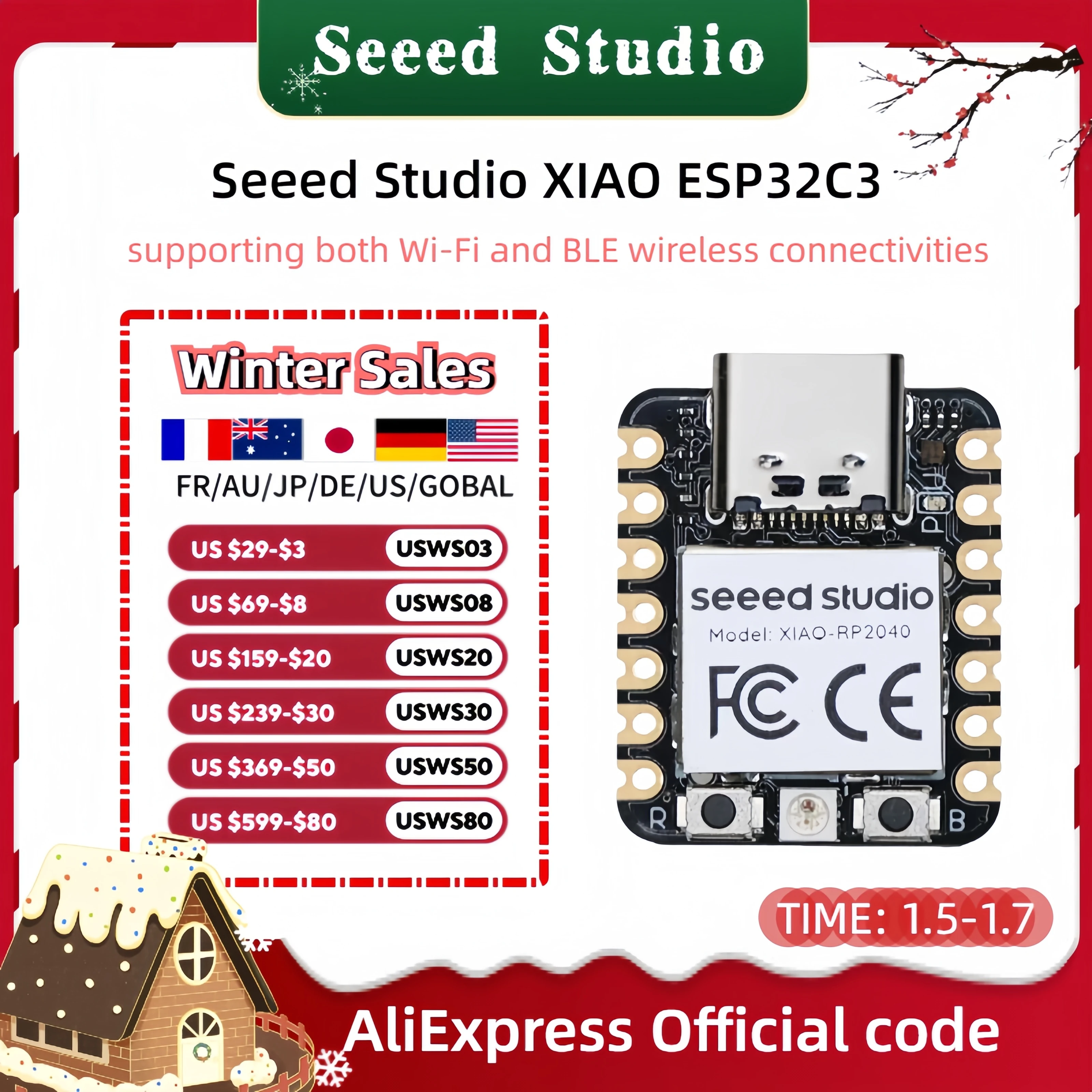 Seeed Studio XIAO ESP32 C3 Mini carte de développement Seeedu37Xiao ESP32C3 Tech WiFi BlEpig RISC-V pour Ardu37