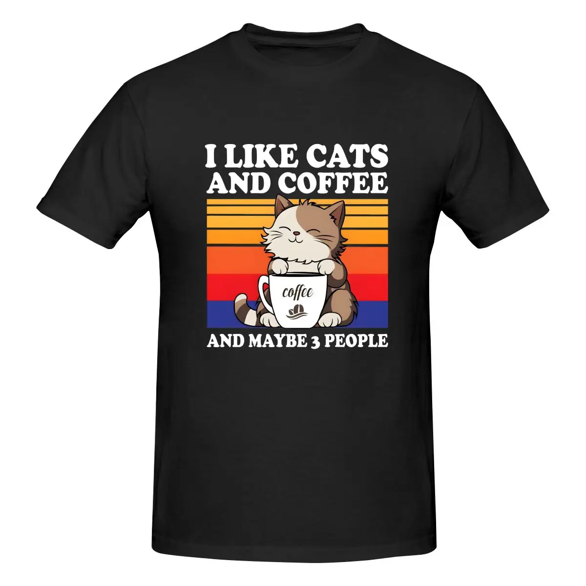 Men's I Like Cats And Coffee And Maybe 3 People T-Shirt Regular Fit 100% Cotton Short Sleeve T Shirt Crew Neck Casual Tee Shirt