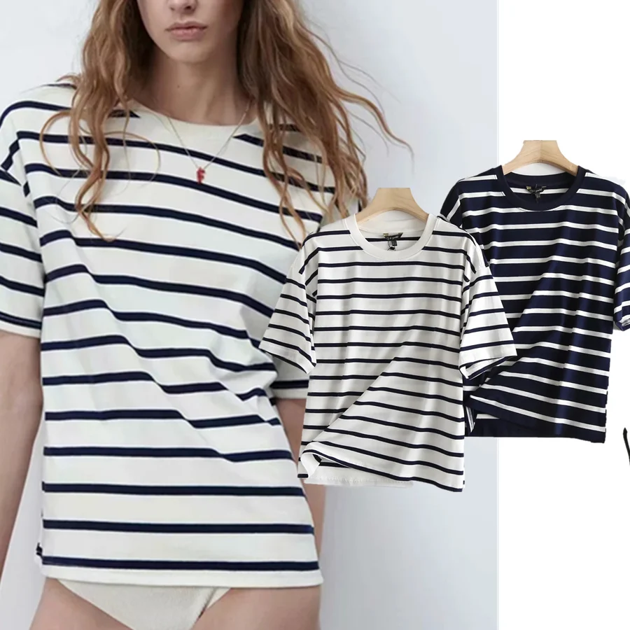 

Jenny&dave Camisetas Verano Mujer 2026 England Harajuku Tshirt High Street O-neck Vintage Striped Boyfriend Summer T Shirt Women