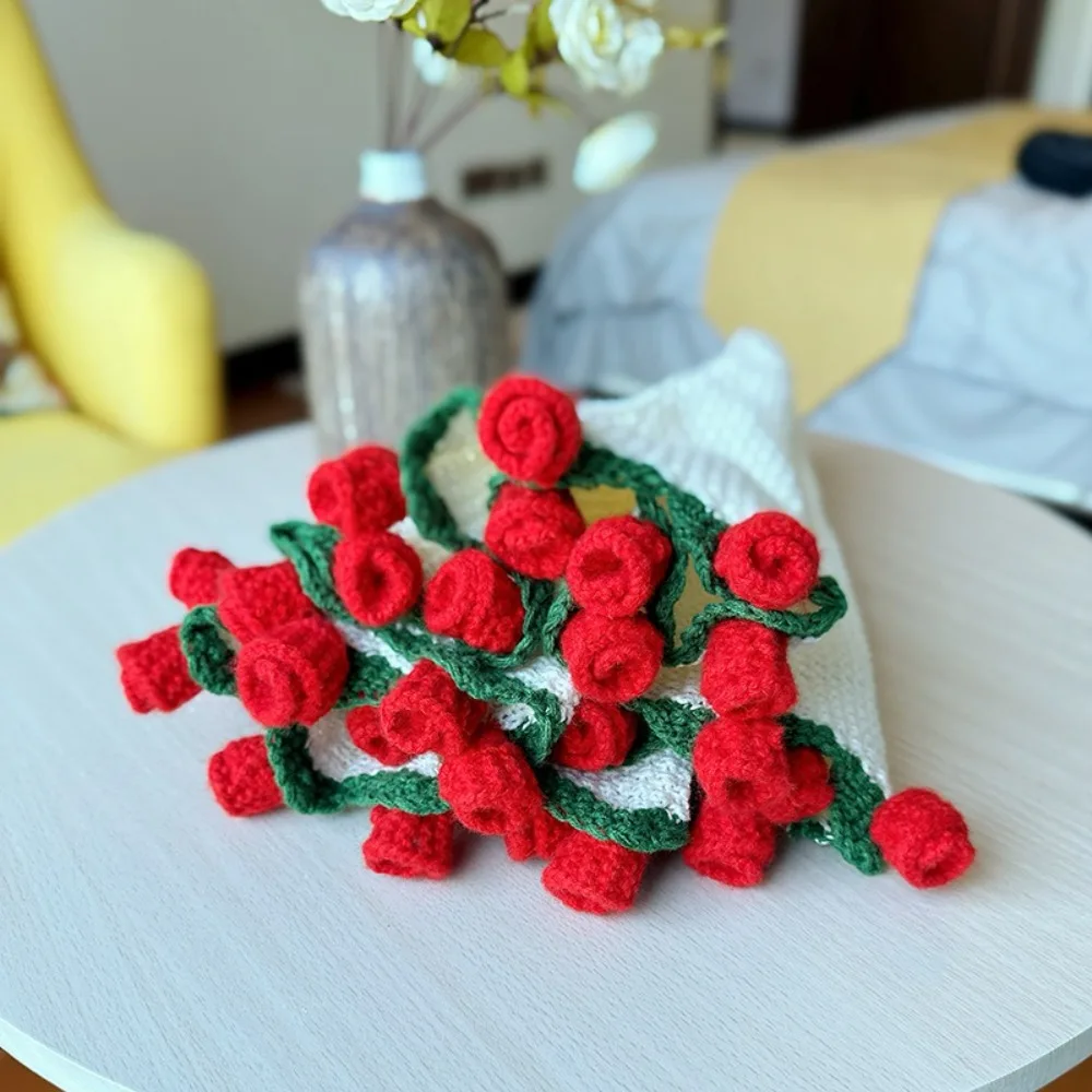 

Fake Flower Crochet Rose Bouquet Blanket Fashion Finished Knitted Flower Blanket DIY Craft Rose Nap Blanket Birthday Gift
