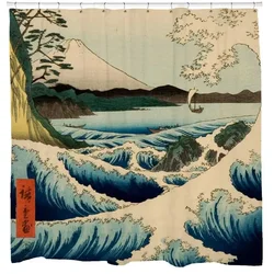 Ocean Waves Shower Curtain, Whirlpool Bathroom Decor, Japanese Art, Boho, Sea Theme Décor