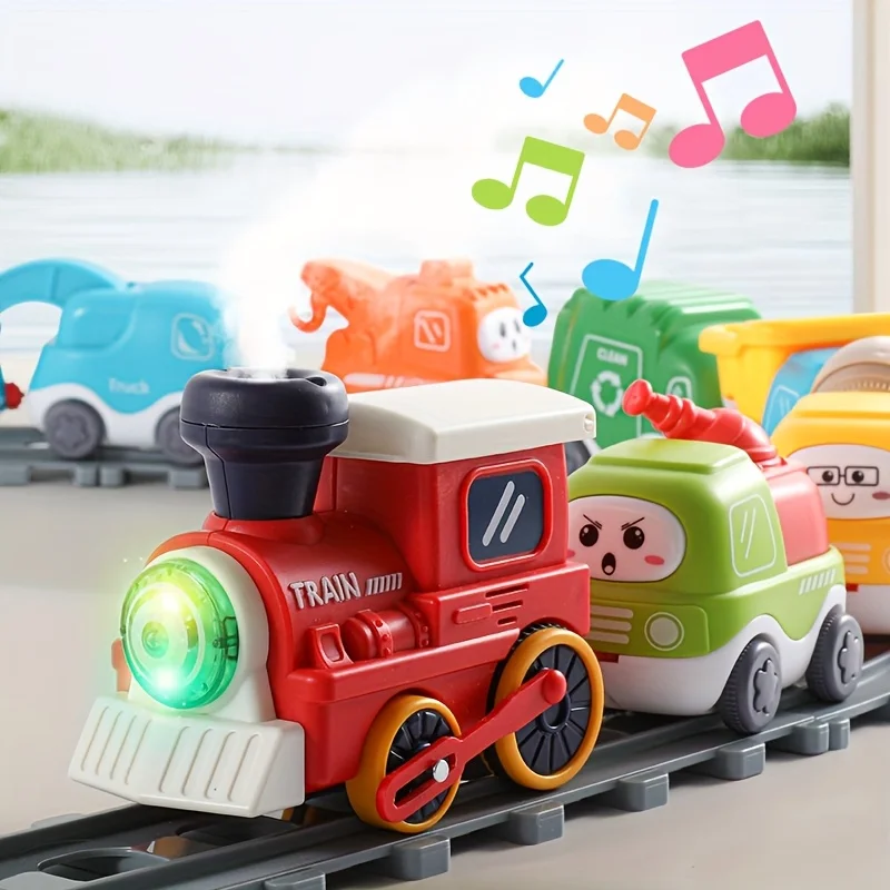

Kids Electric Steam Track Train Toy with Light & Music Mini Engineering Car Set Gift for Boys Girls