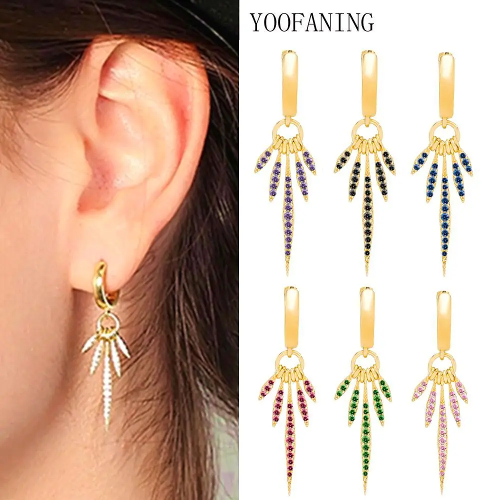 925 Sterling Silver Ear Needle Fashion Luxury  Hoop Earrings Colored Zircon Unique Maple Leaf Design Earrings for Women Jewelry