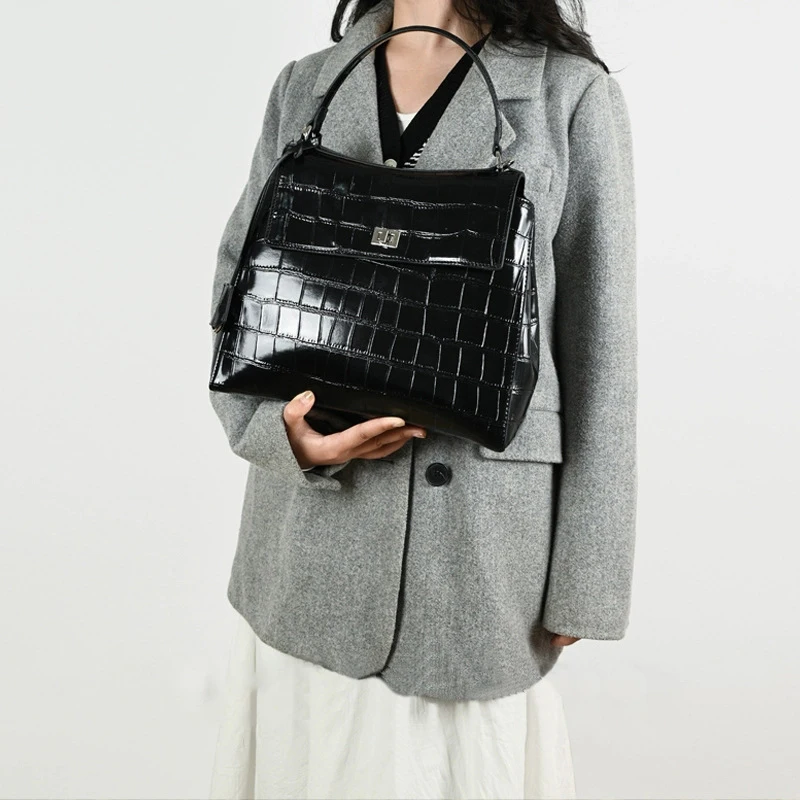 

Fashion Handbag Tote Light Luxury Crocodile Bag Cowhide Genuine Leather Handbag Large Capacity High-end Double Shoulder Bag
