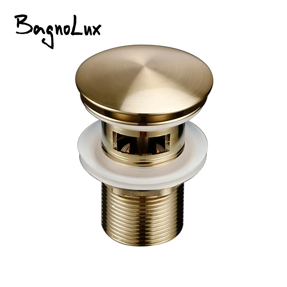 Bathroom Sink Drain Wash Basin Drainer Waste Pipe Sink Plug Pop-Up Button Luxury Brush Gold Brass Material Matt Black Rose