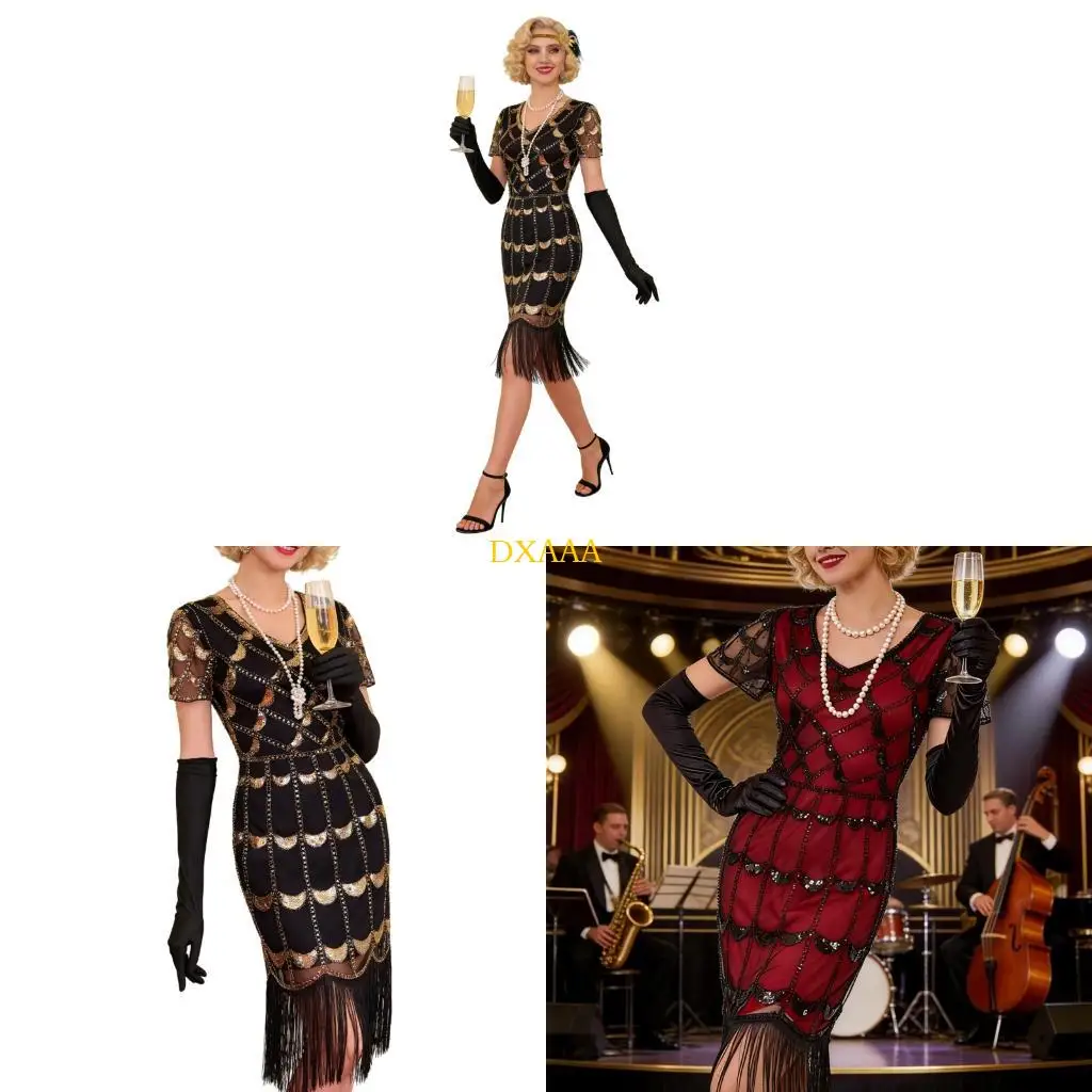 

DXAA Women Flapper Dresses 1920s Gatsby Dresses Fringed Roaring 20s Cocktail Dress