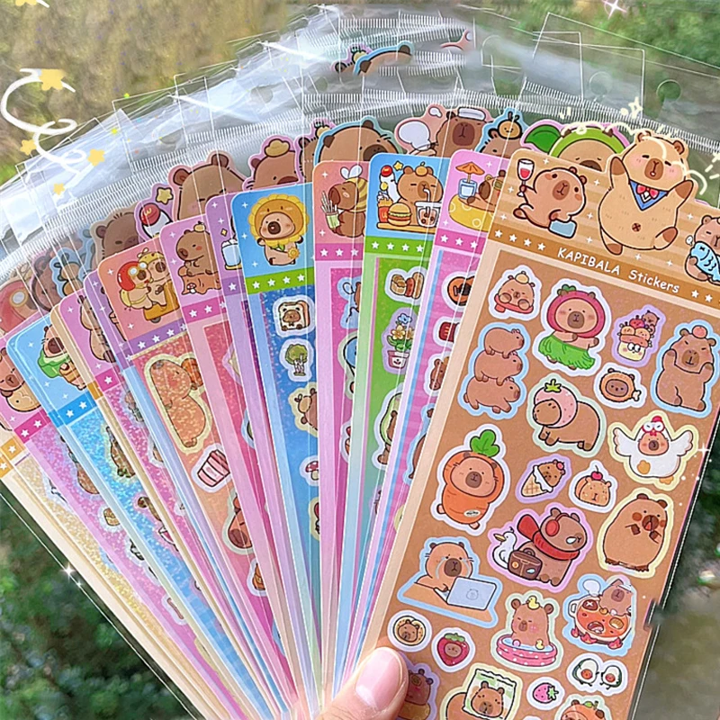 5/10Pcs Cute Cartoon Capybara Stickers Creative Waterproof Decorative Stickers Kawaii DIY Phone Case Water Cup Stickers Gifts