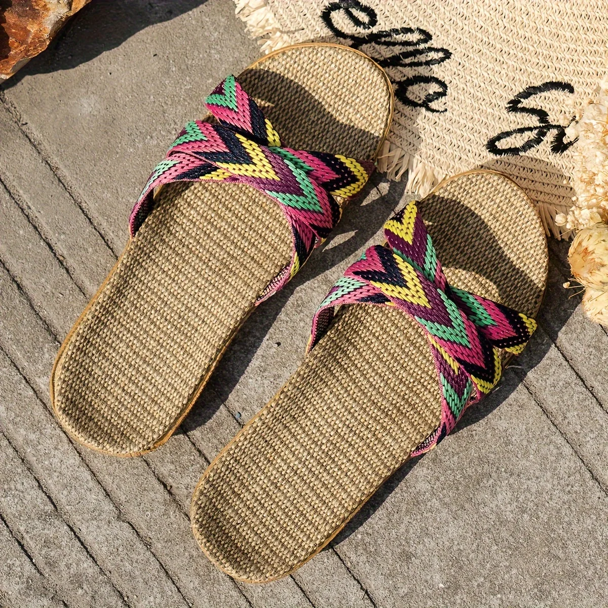 Sandal dalam ruangan wanita, sandal rumah wanita Linen ringan, sandal pasangan, sandal rumah ringan