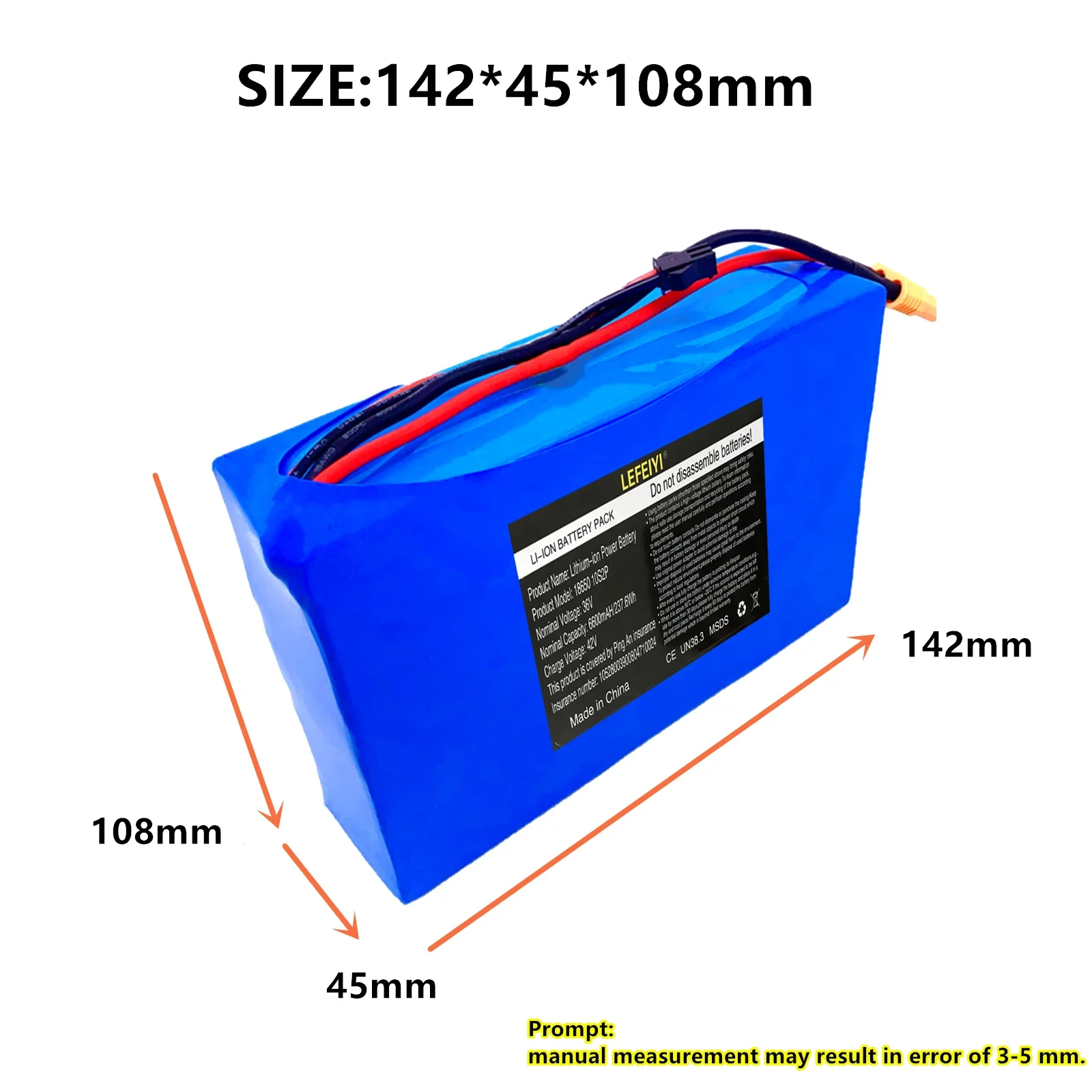 

LEFEIYI 10S2P 36V 8.8Ah Lithium Ion Battery Pack for Scooter, Ebike(XT60 SM 2P Plug)