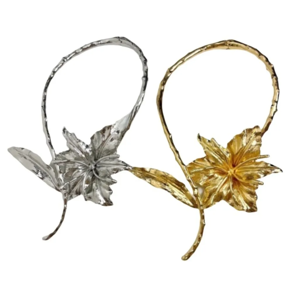 Daily Wear Flower Nakelace Metal Flower Exaggerated Style Fashion Nakelace Banquet Jewelry Pleated Leaf Flower Collar Women