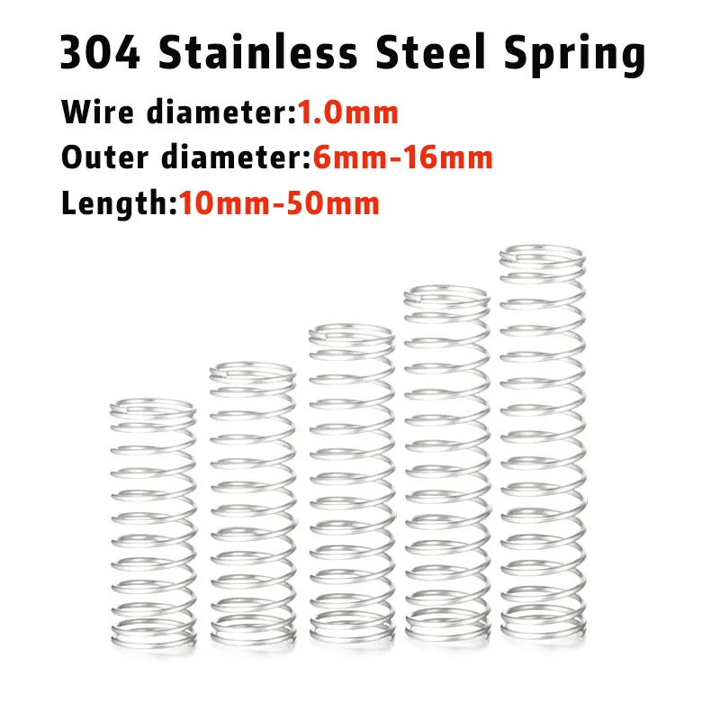 10 Pcs 304 Stainless Steel Compression Spring Return Spring Wire Diameter 1mm Outside Diameter Pressure Small Various Sizes