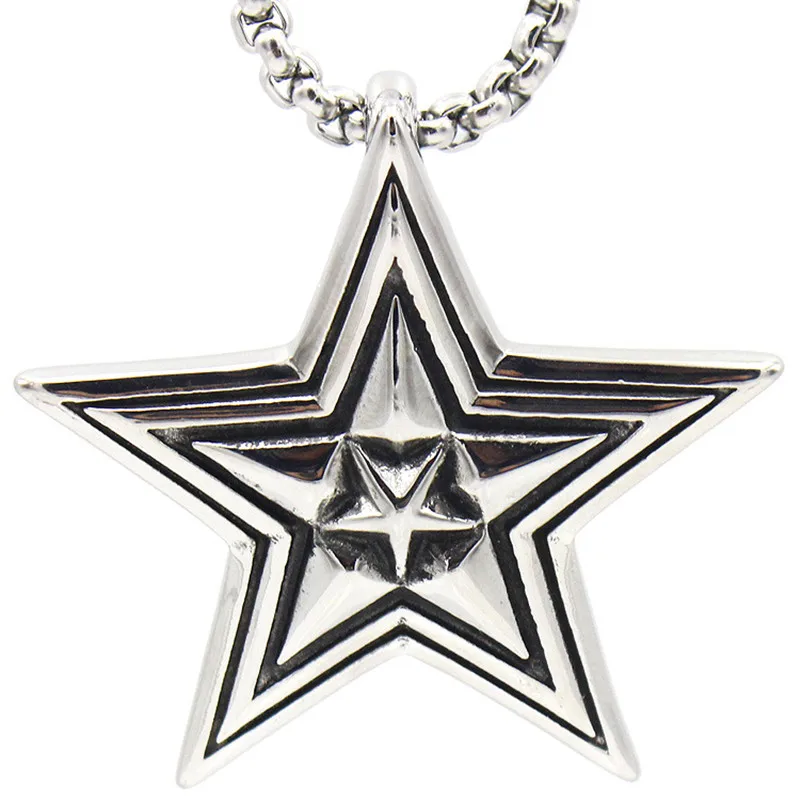 European and American Personality Trend Hip-Hop Pentagram Pendant Street Star Necklace Men and Women Pendant Accessories