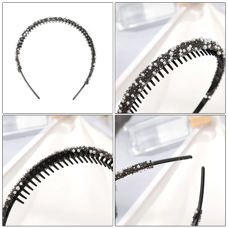 AWAYTR-Hairband antiderrapante pérola e strass para mulheres, bandana com dentes, aro, acessórios de cabelo fashion