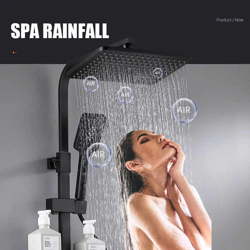 

Hot Cold Digital Shower Faucet Set Bathroom Thermostatic Mixer Bath Grifo Wall Mount Black SPA Rainfall Tap Modern Bathtub Taps