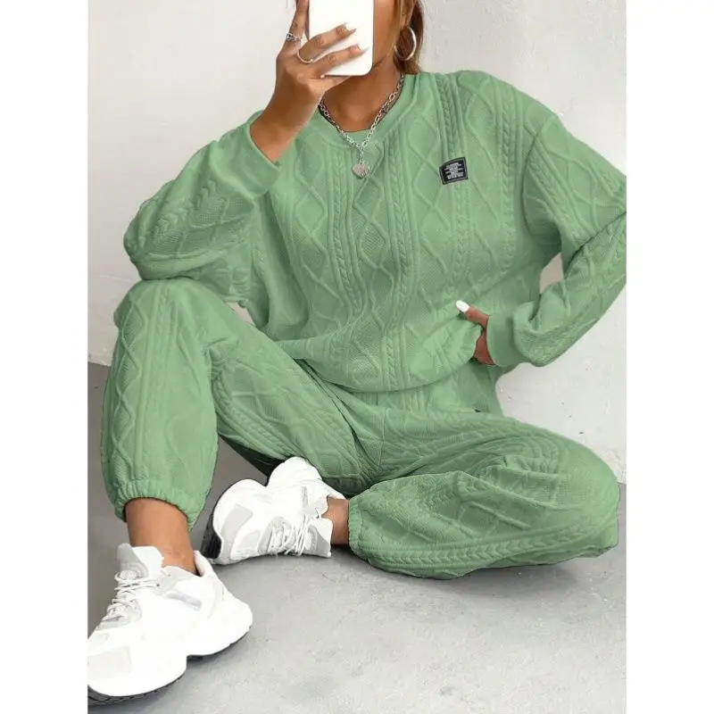 

Casual Pure Color Women's Two-Piece Set G 6084 Cross-Border Sle Comfortable Sportswear Autumn Season Seven-Quarter Sve
