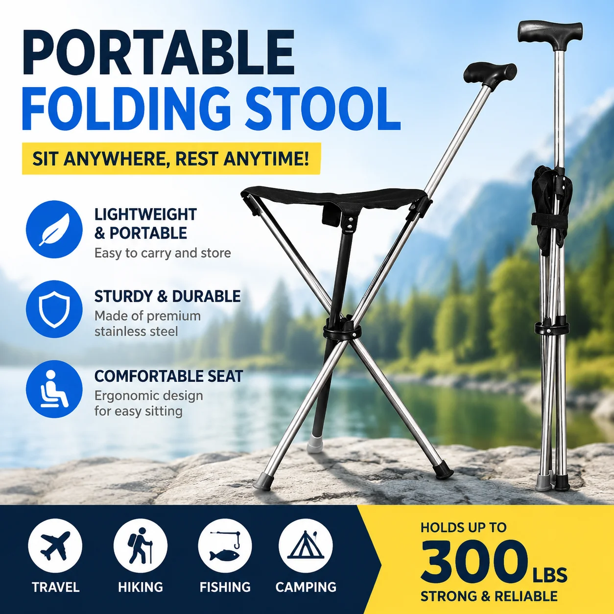 Outdoor Furniture Cheap - 2-in-1 Folding Cane and Chair Foldable