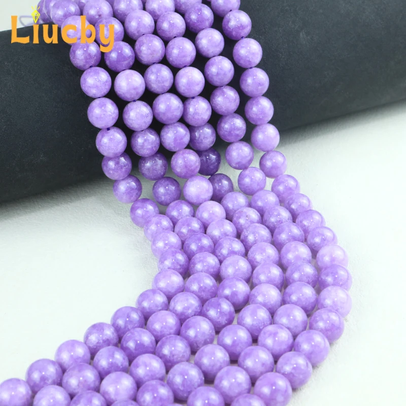Handgefertigte Perlen aus natürlichem, hellviolettem Jade-Stein für die Schmuckherstellung, DIY-Zubehör, Halsketten, Armbänder, 15' Großhandel, 6/8/10/12 mm – Detail 3