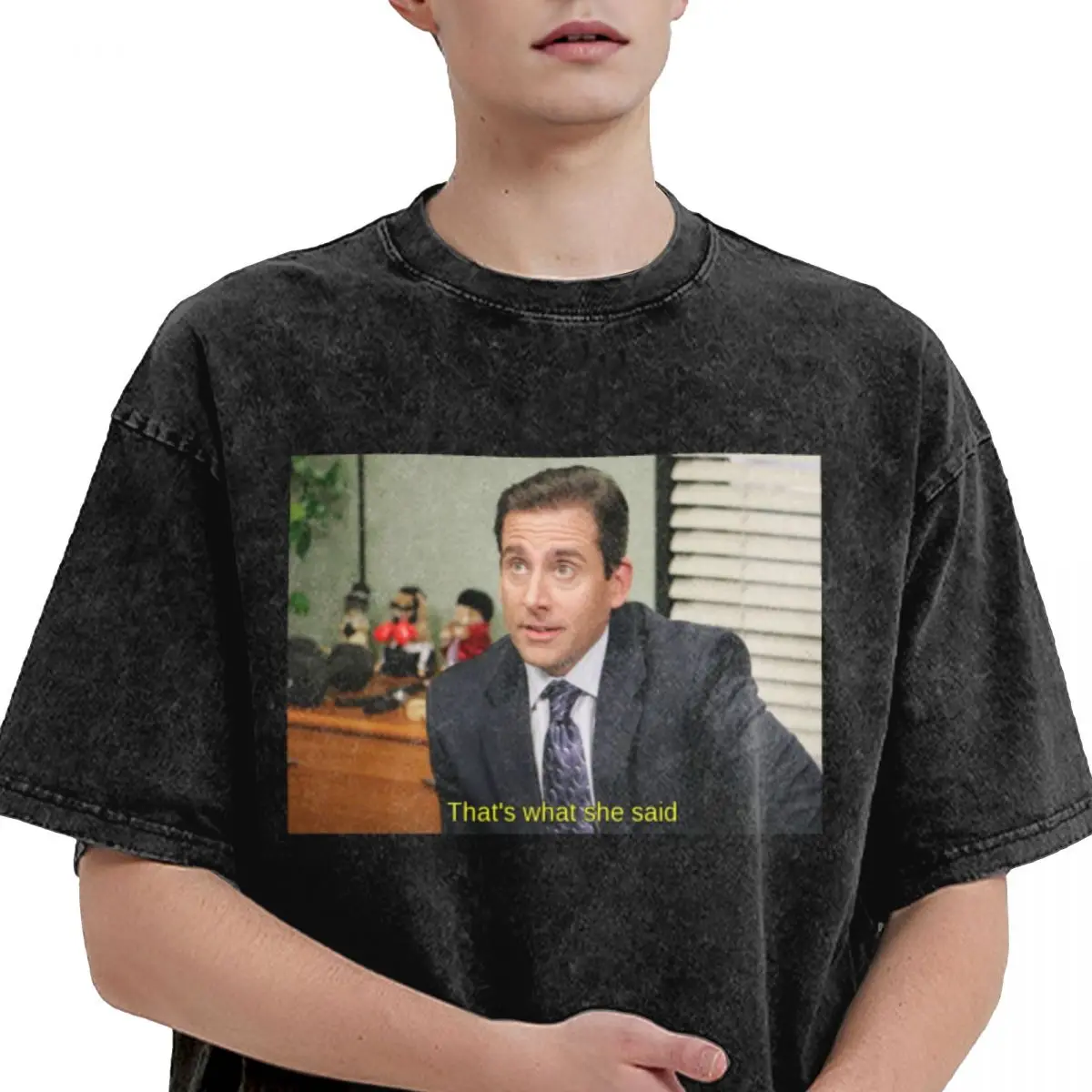 That\'s What She Said Michael Scott The Office Washed T Shirt Streetwear Hip Hop T-Shirt Tv Show Tees Tops for Men High Street