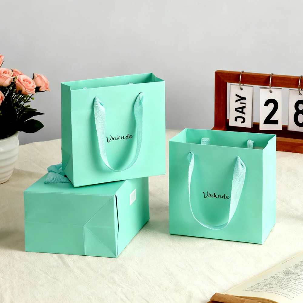 

50 шт., роскошные сумки для покупок на заказ, подарочная бумажная сумка-тоут, упаковка с ленточной ручкой, мешок для свадебных украшений, косметики