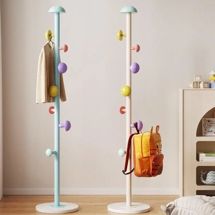Custom Colorful Kids Room Coat Rack Indoor Floor Standing Mushroom Clothes Hanger with Mobility for Children's Bedroom