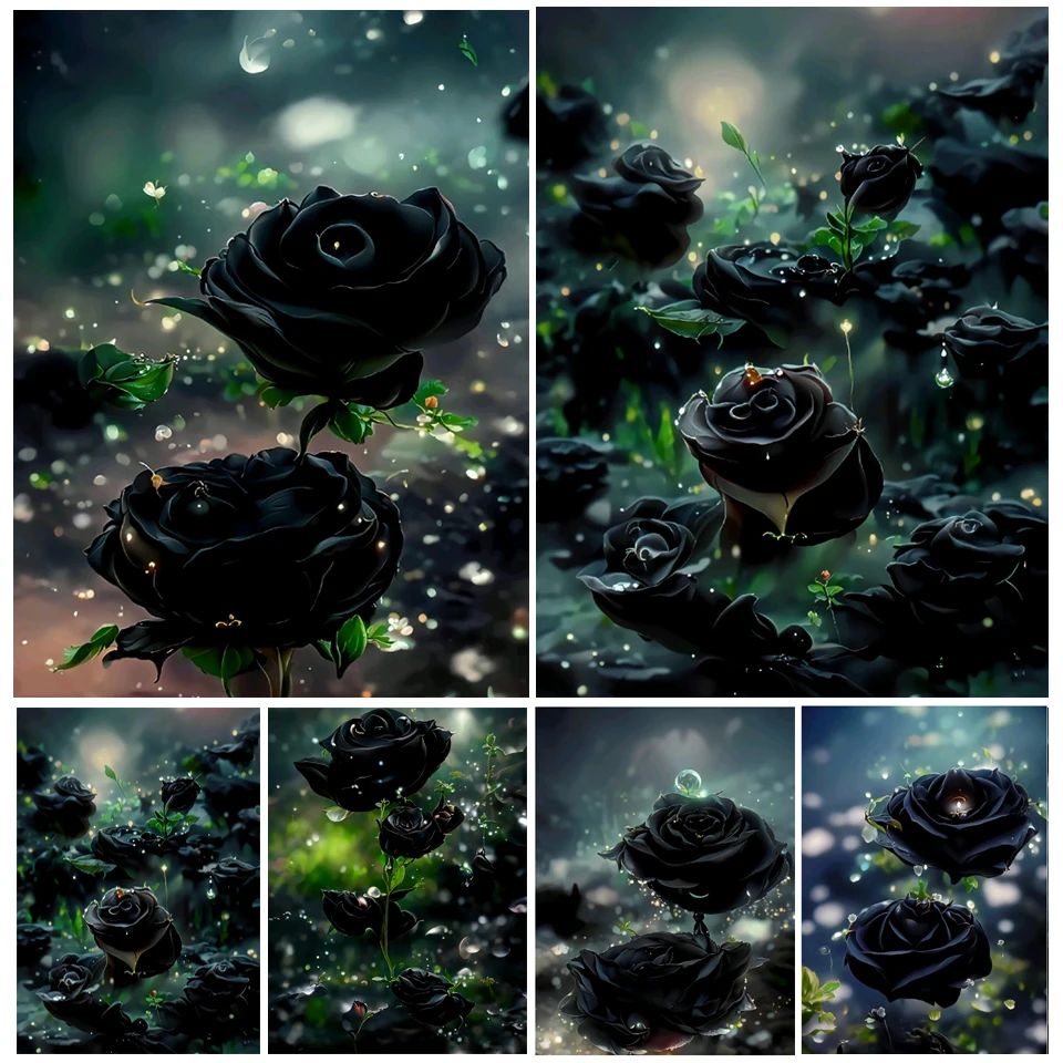 5D Diy Fantasy Black Rose Diamond Embroidery Full Square Round Drill Diamond Mosaic Home Decor Picture Gift