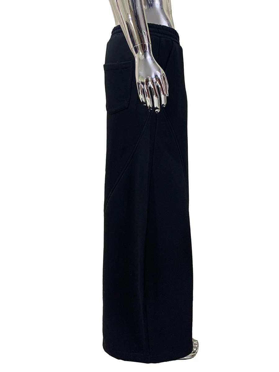 

Spring Autumn Black Flowy Baggy Wide Leg Pants for Mens with Drawstring Elastic Waist Loose High Quality Sweatpants Clothes 2025