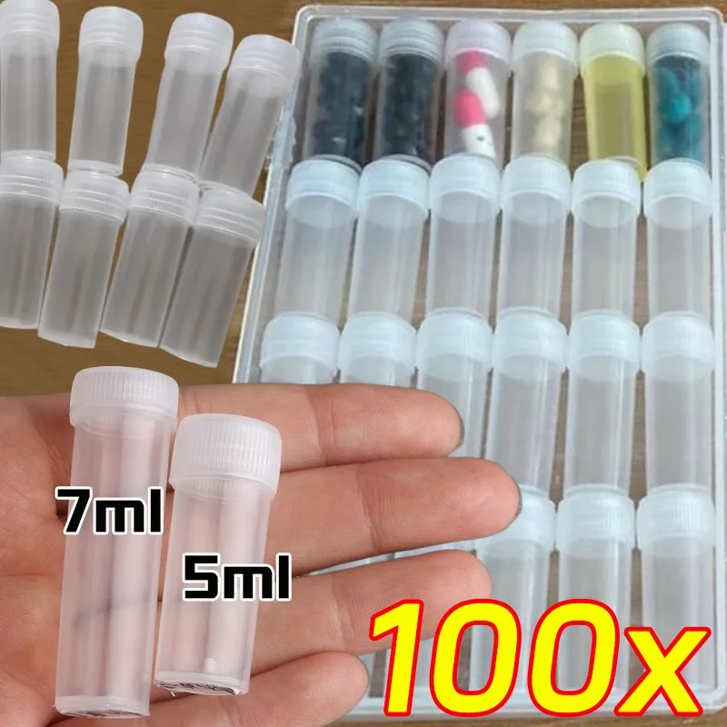 

100pcs New Clear Plastic Sample Bottle 5/7ml Mini Refillable Bottles Medicine Pill Capsule Vials Cosmetic Containers for Storage
