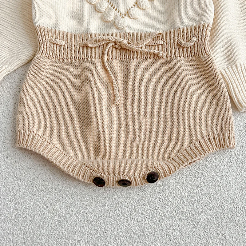 2024 New Autumn Children Knitted Clothes Newborn Baby Girls Knitted Bodysuits Long Sleeved Splicing Korean Style Climbing Suit