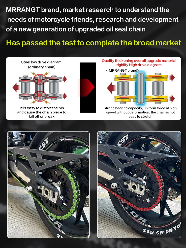 For ATV Quad MX Enduro Motard Racing Motorcycle Chain Oil Seal Chain Mrrangt O-Ring 428 520 525 Chains 120 136 Links Universal