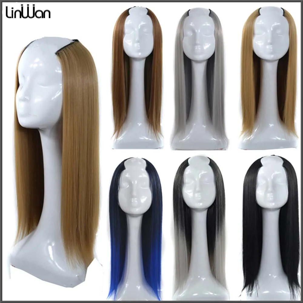 Long Straight Synthetic U Shaped Half Wig Hair For Women Party Heat Resistant Synthetic U Shape Hair Wigs For Daily Use