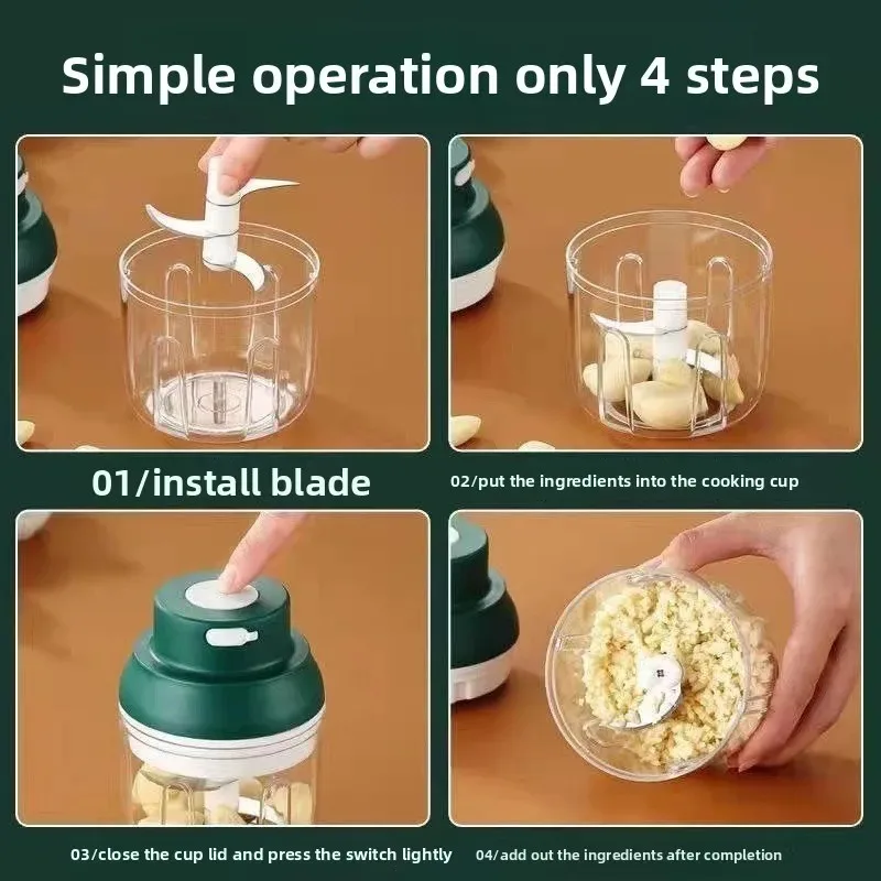 ミニ電気ガーリックチョッパー肉グラインダーガーリックマッシャーマシン頑丈な耐久性のある粉砕生姜野菜クラッシャーベビーフードメーカー