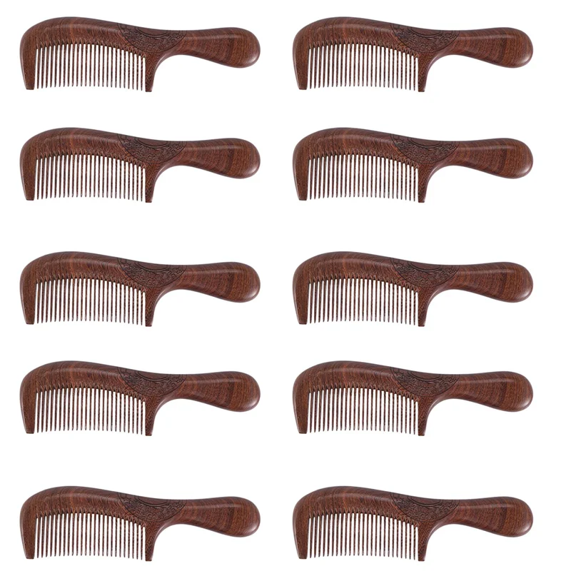 AA20-10X Unisex Sandalwood Comb Women Men Home Travel Wood Anti-Static Fine-Tooth Comb Wooden Handles Hair Comb