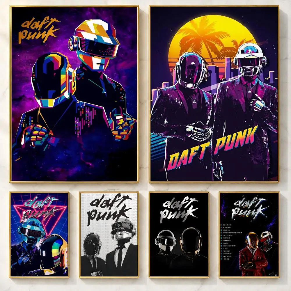 Portable Band D-Daft PunkS Poster Self-adhesive Art Poster Decoracion Painting Wall Art White Kraft Paper Home Decor
