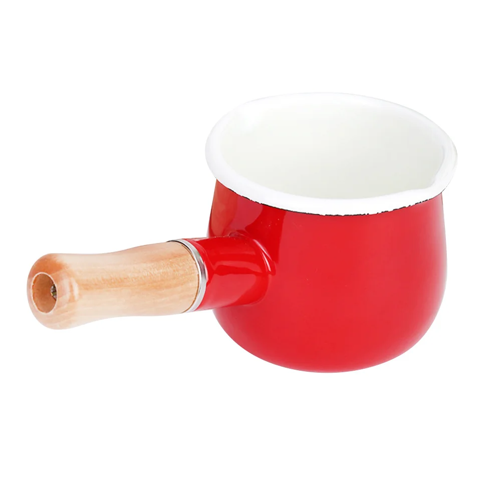 

Enamel Butter Warmer Mini Sauce Pan Portable Cookware for Stove Red Baby