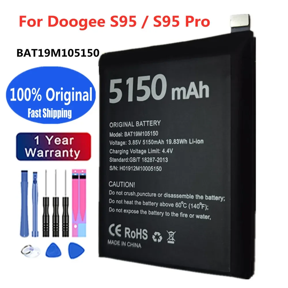 5150mA 100% Original Battery For DOOGEE S95 PRO BAT19M105150 Smart Mobile Phone Bateria In Stock + Tracking Number