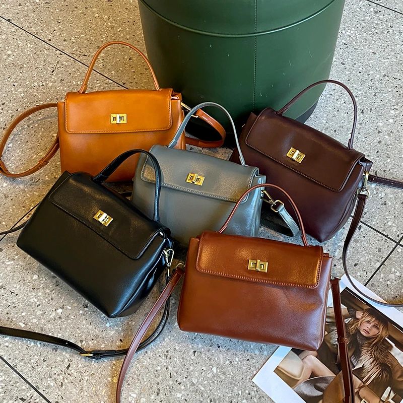 Women's Cow Genuine Leather Shoulder Bag Female Soft Natural Cowhide Retro Handbags Ladies Fashion Trend Commute Crossbody Bags
