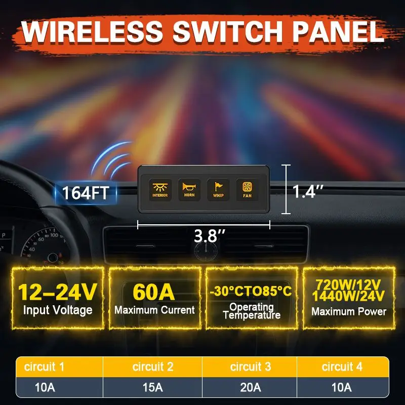 4 Gang Switch Panel Wireless Switch Panel 4 Gang Toggle/Touch ON-Off Relay Box For 12V 24V Marine SUV UTV ATV Boat Universal