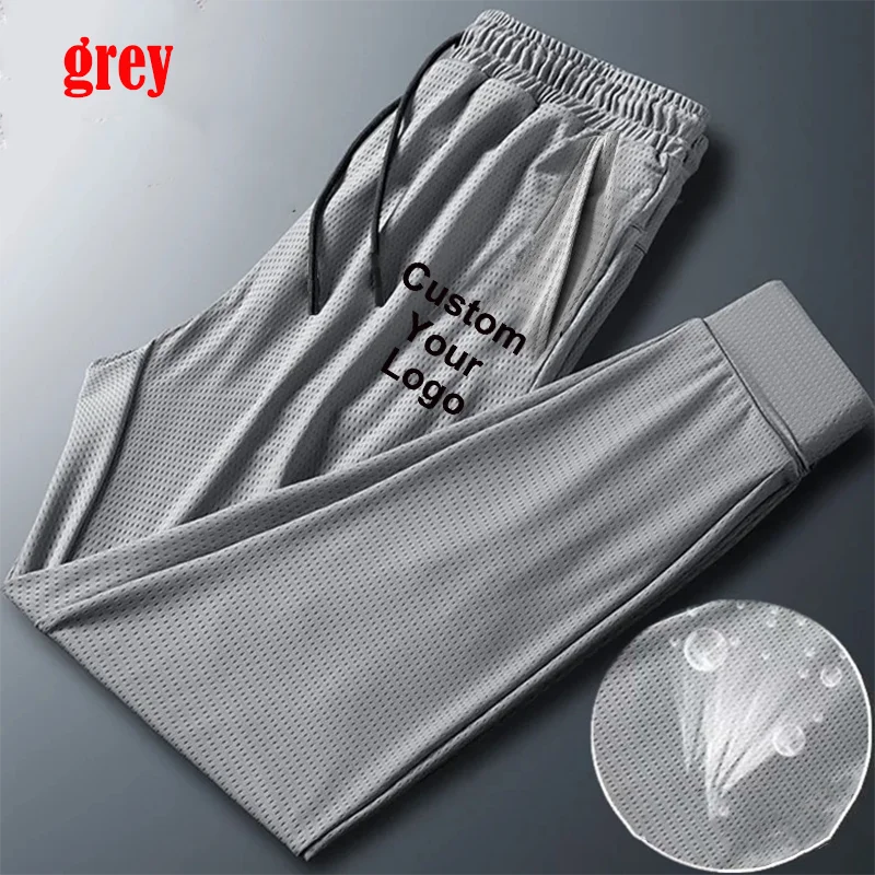 Pantalones de malla de seda de hielo para hombre, pantalones casuales transpirables, pantalones deportivos de secado rápido, pantalones delgados,