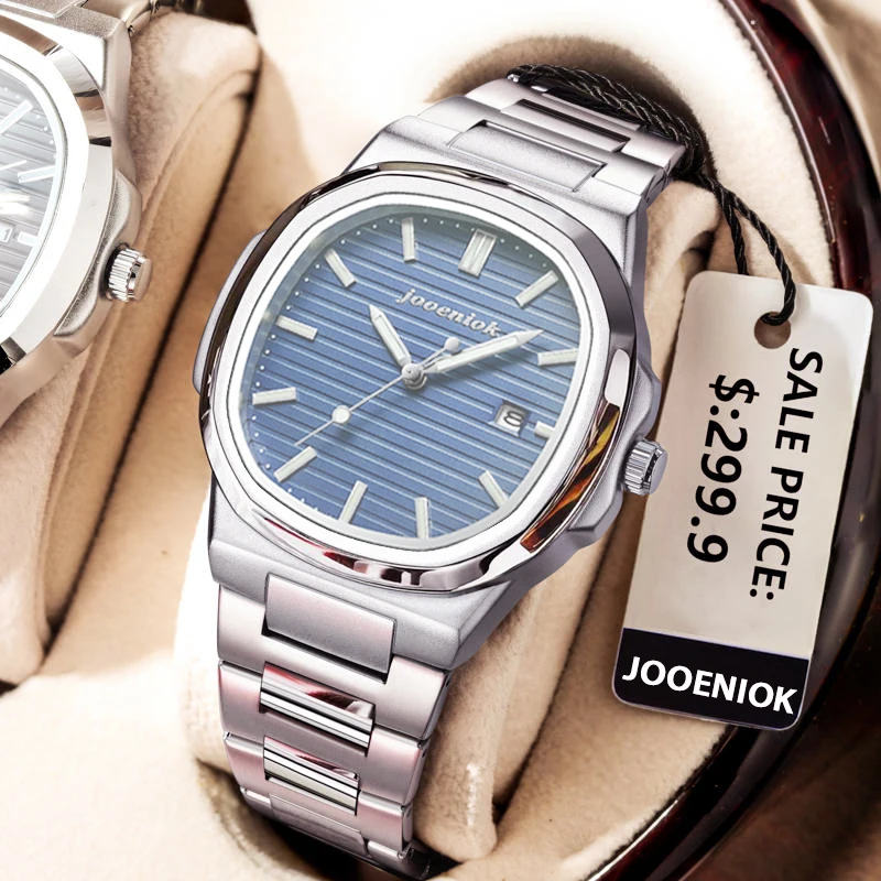 

JOOENIOK повседневные квадратные мужские часы, водонепроницаемые светящиеся кожаные мужские кварцевые часы с датой, роскошные модные часы высокого качества для мужчин