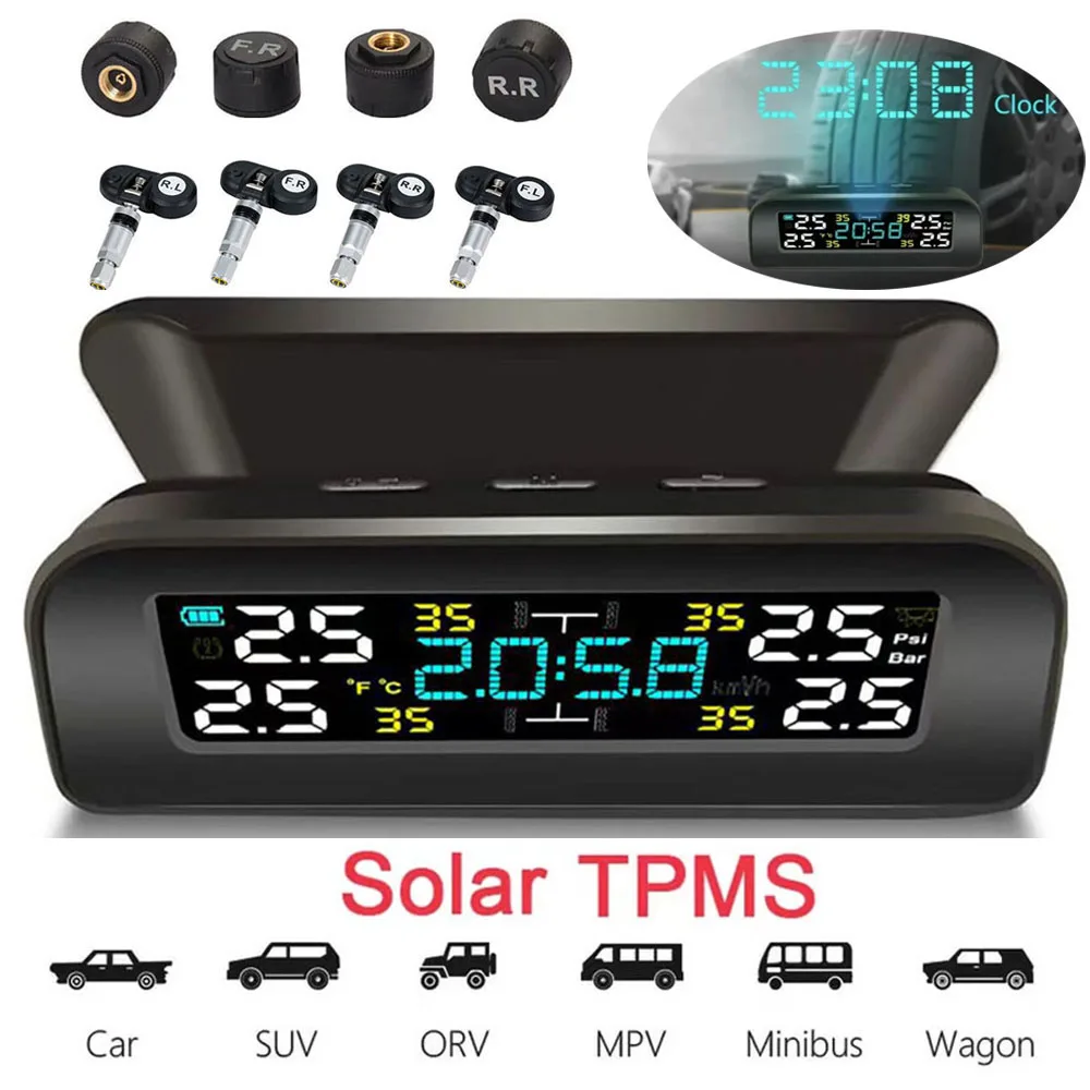 

Система контроля давления в шинах на солнечной энергии TPMS, измеритель давления воздуха в шинах с 4 датчиками