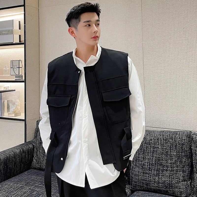 IEFB Trend Men\'s Jacket Vest Korean Style Sleeveless Coat Male 2023 New Autumn O-Collar Tank Top Elgance Fashion Clothing 9A0977