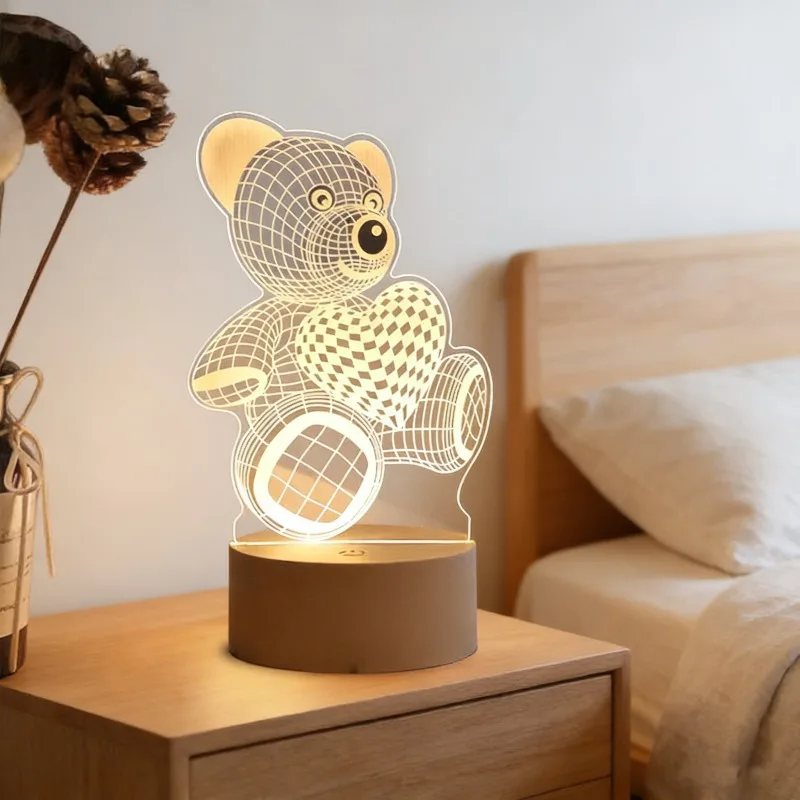 

3D Acrylic LED Night Lamp USB Powered Nightstand Lamp Birthday Ambient Lighting Romantic Decoration