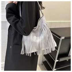 PU Fringed Leather Shoulder Bag New with Tassels Solid Color Solid Color Shoulder Bag Crossbody Bag