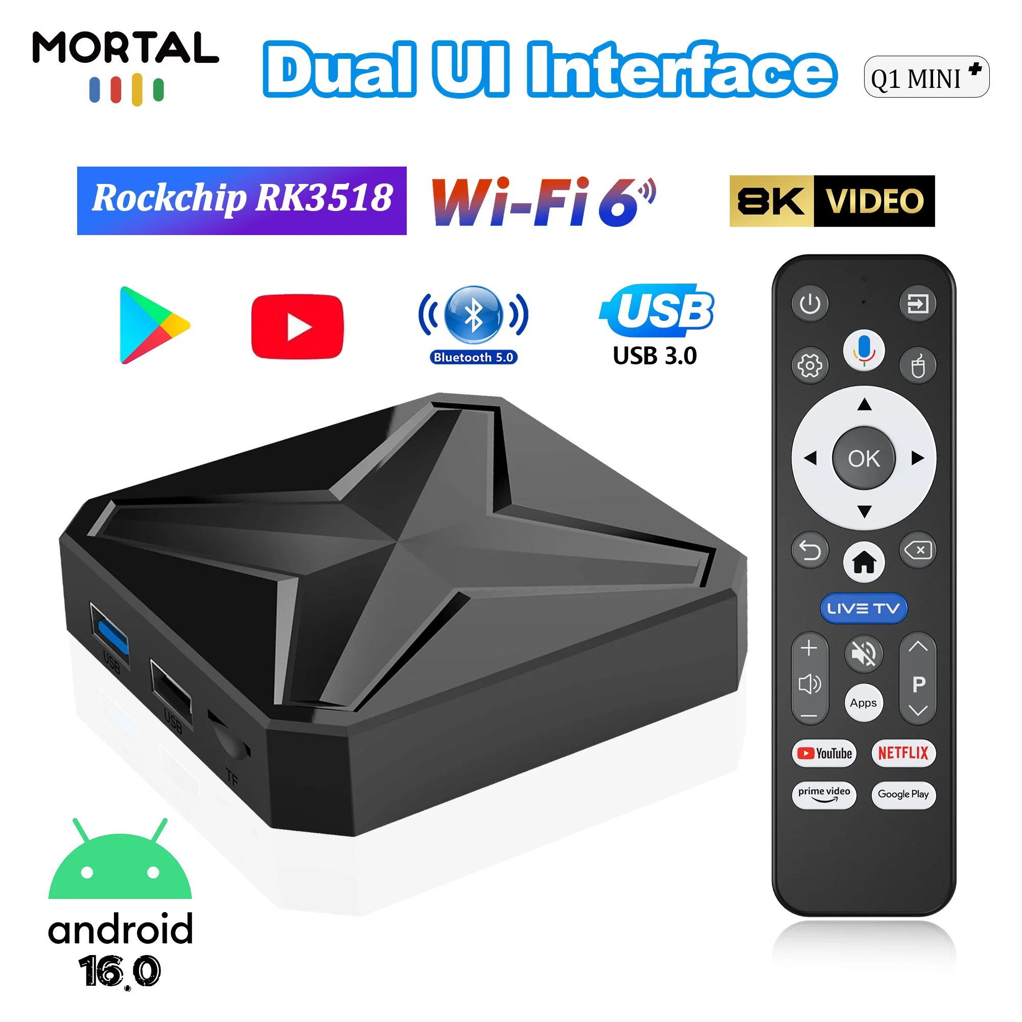 

Q1 mini+ Smart Android TV Box 8K с голосовым управлением, медиаплеер 4K Ultra HD, поддержка двухдиапазонного Wi-Fi 2.4GHz/5.8G, BT 5.0, ТВ-приставка