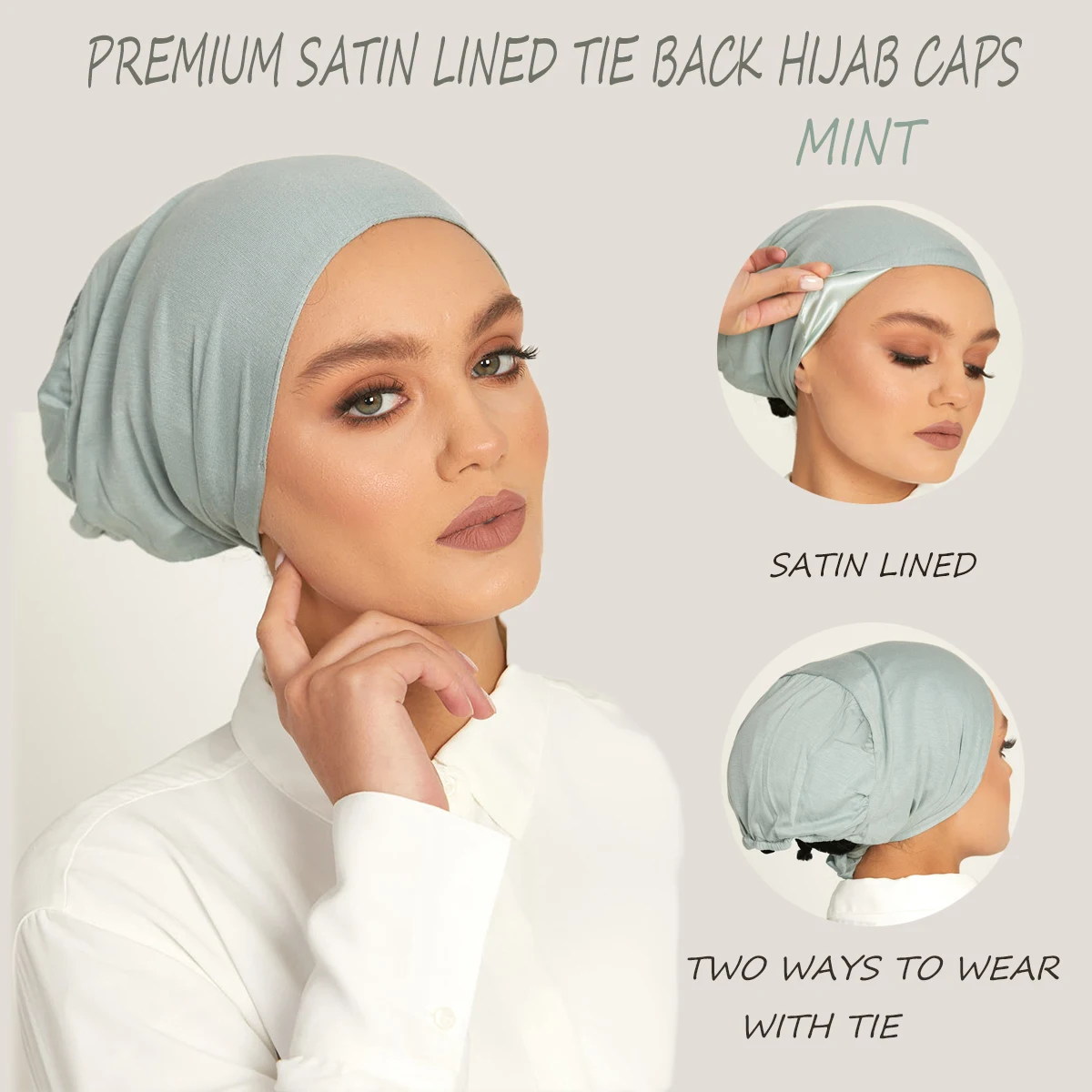 Soft Muslim Hijab Hat Solid Color Women Jersey Hijab Premium Satin Lining Tie Hijab Hat Islamic Turban Instant Silk Shawl