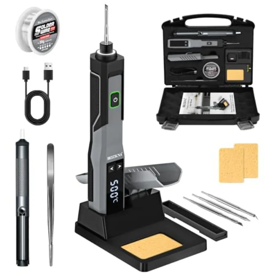 

Soldering Iron Kit Cordless Soldering Iron 5s Fast Heating 392-932℉ 3200mAh Battery, LED Display, Auto Sleep, Portable Electric