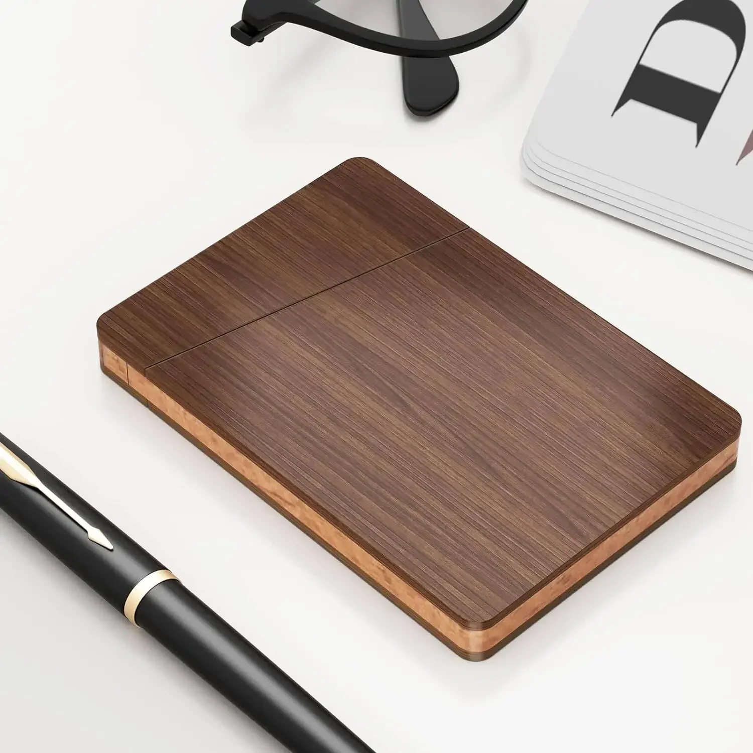 Retro Business Card Holder Wood Cards Cases Name Card for Men Pocket Card Holder with Magnetic Closure Natural Walnut Gift