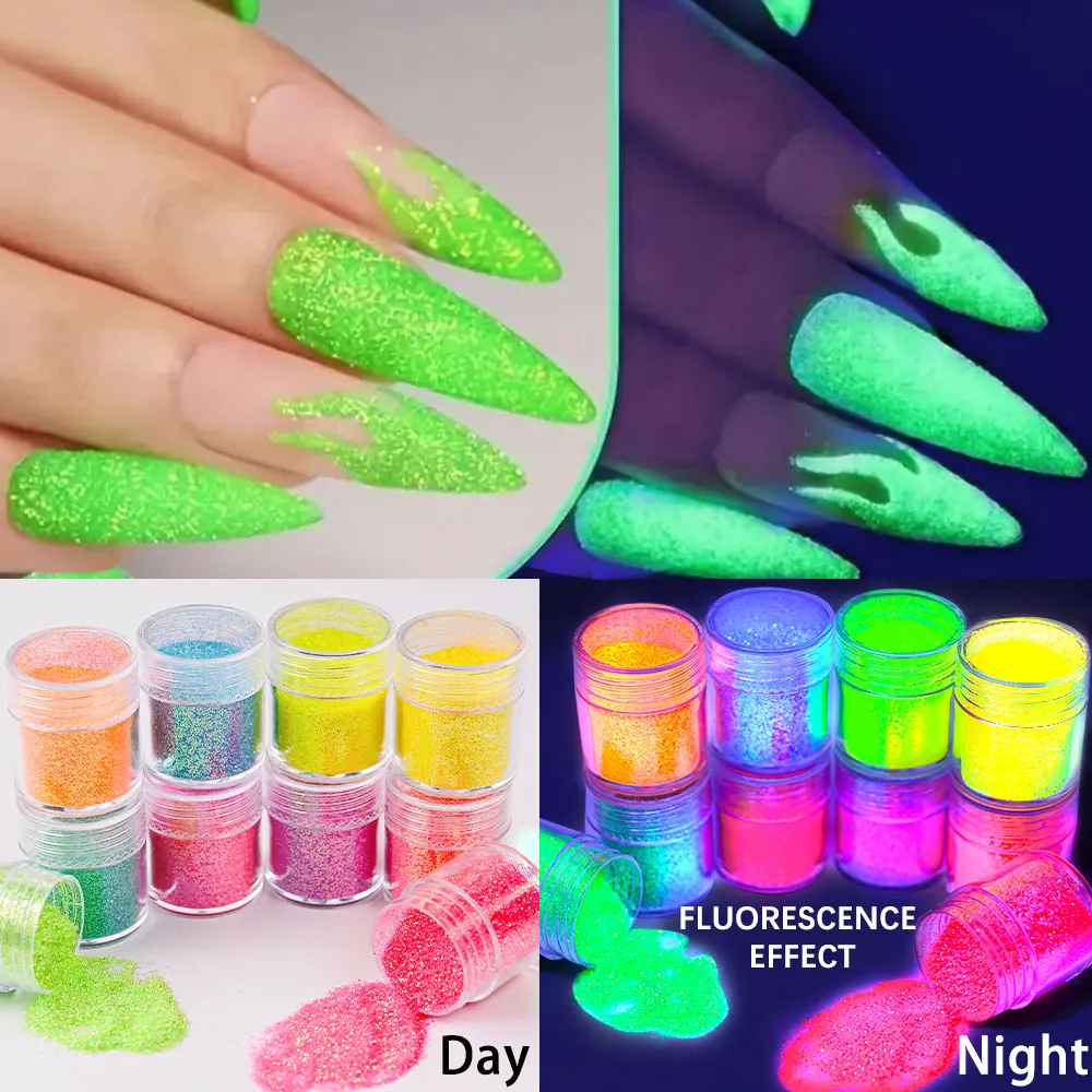 10g * 10jar เรืองแสงนีออน Glitter ผงเล็บสี Candy Phosphor เล็บสีฝุ่นนีออนเล็บผงสําหรับตา Body Paint RT% $